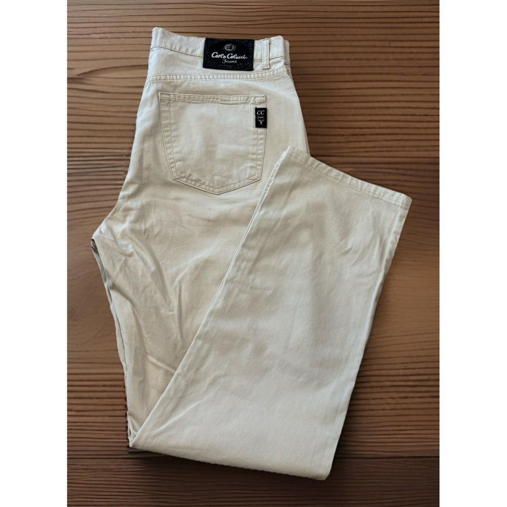 Mens 34x31.5 Carlo Colucci  Tan Chino Stretch Jeans‎ Straight Leg Cotton Denim